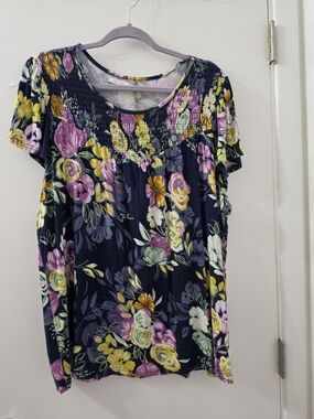 Maurices Navy Floral Short-Sleeve Top